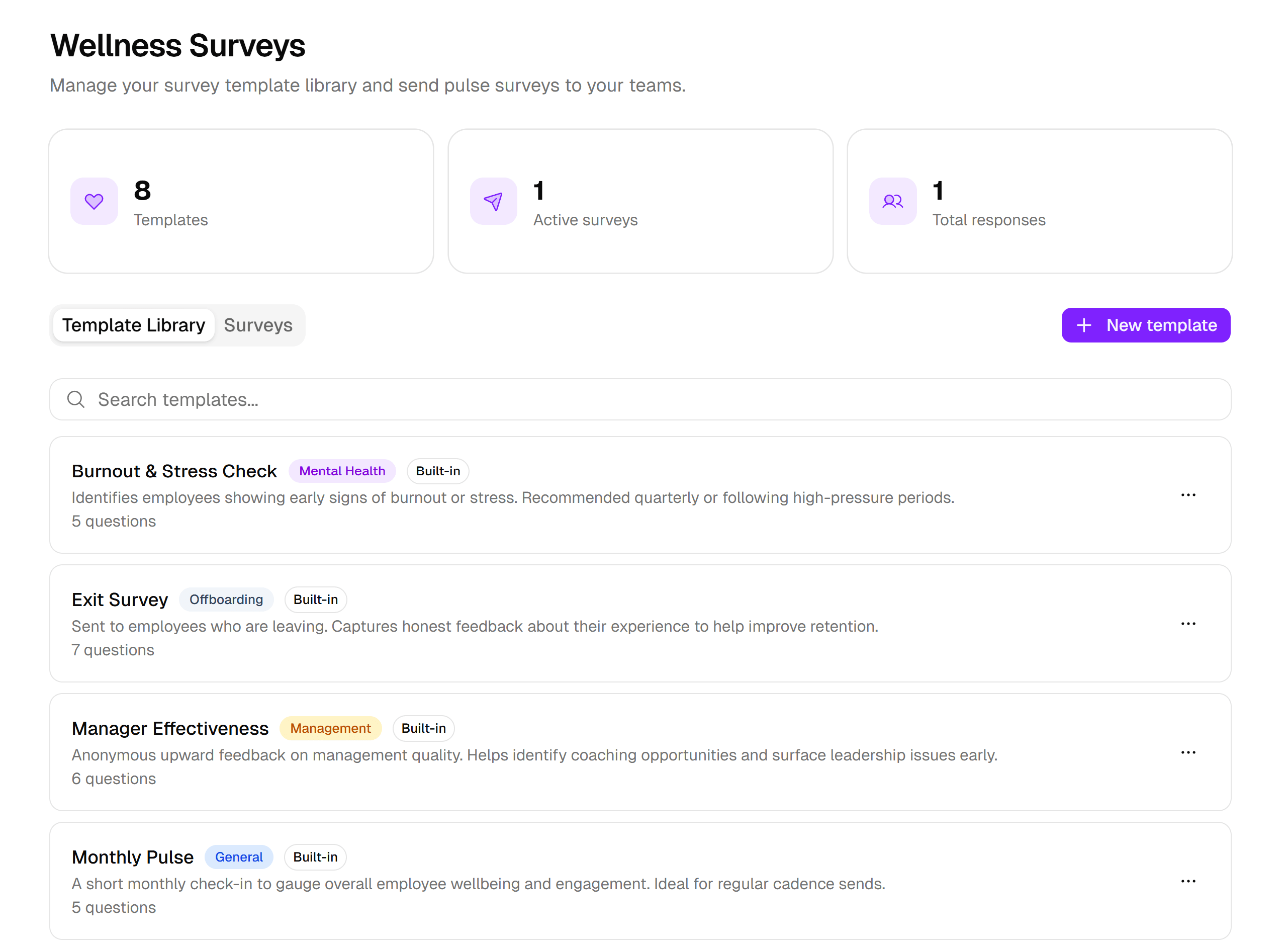 Luna HR wellness survey template library